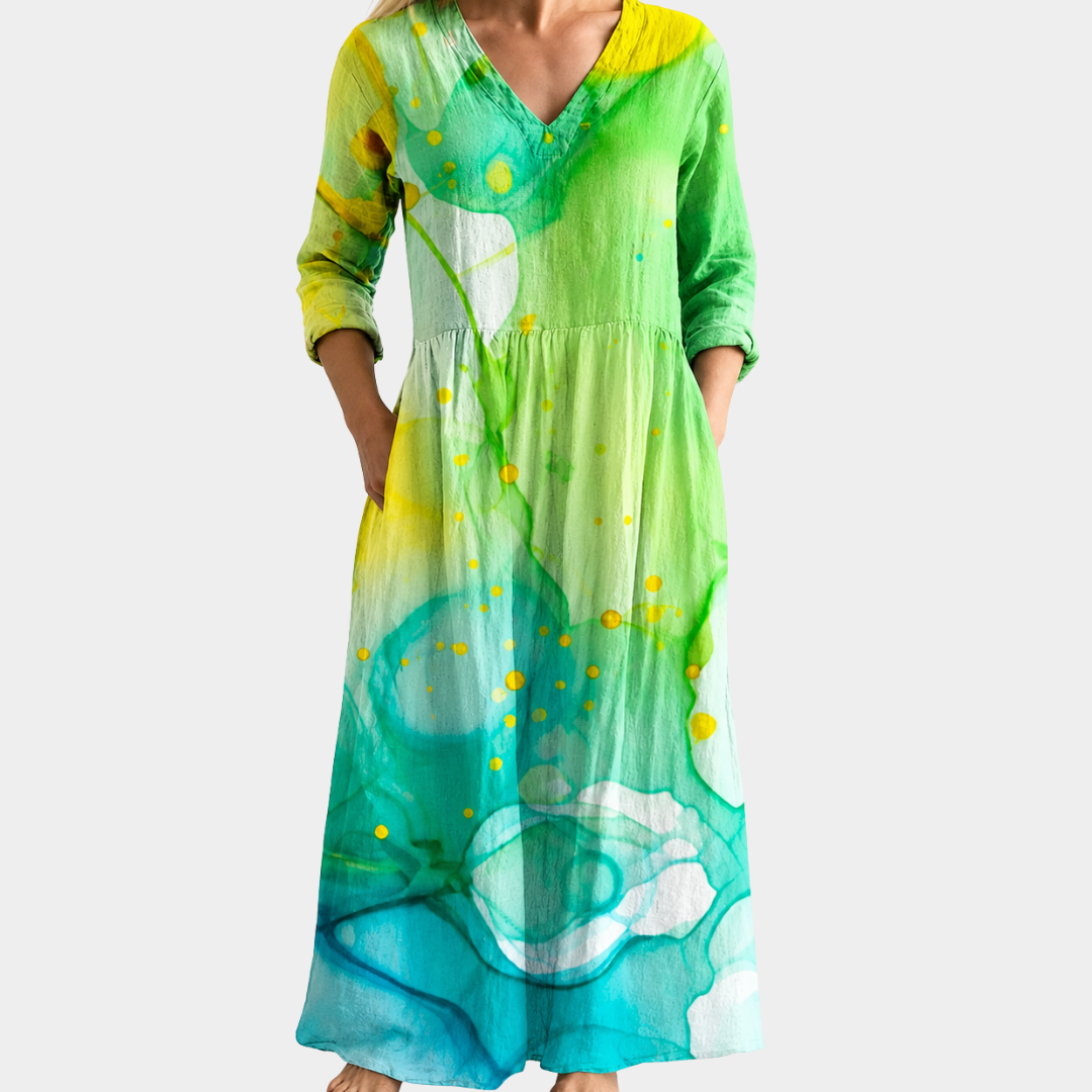 Opal green watercolour wash maxi dress, view 2