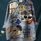 Margot - Casual Blouse with Cute Dog Art
