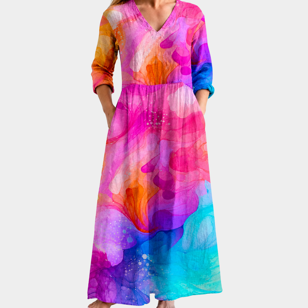 Ashleigh sunset watercolour maxi dress, view 2