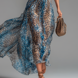 Willow - Long Chiffon Dress with Leopard Print and Bare Shoulders