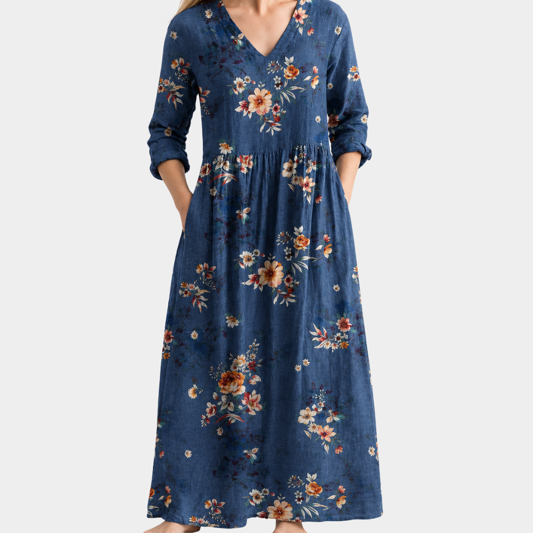 Susie navy maxi dress with rust florals, view 2
