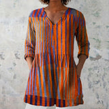 Gwen - Orange and Blue Blouse with Vertical Stripes