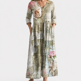 Jan sage maxi dress with single rose, view 2