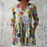 Margaret - Cream Blouse with Painted Flowers