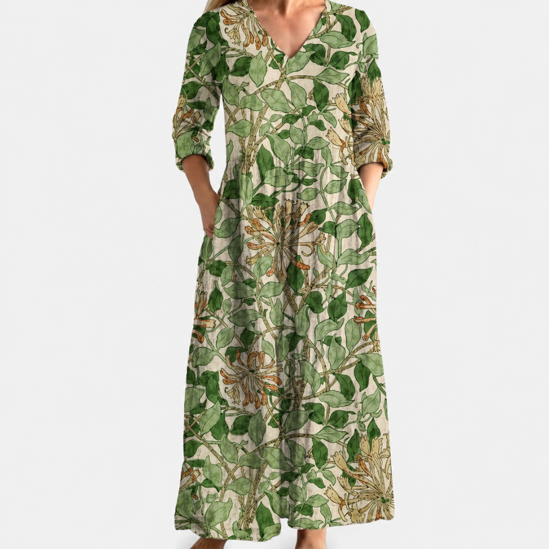 Alison green leaf print maxi dress, view 2