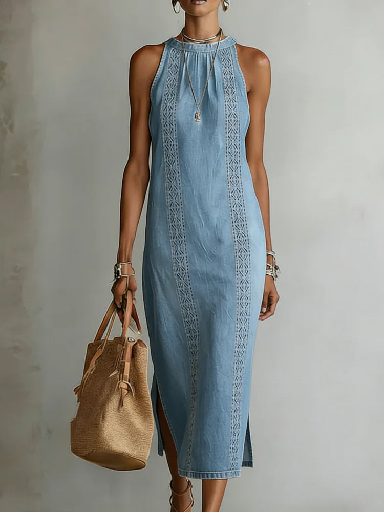Julia retro lace denim dress