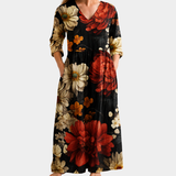 Stacey black maxi dress with crimson blooms, view 2