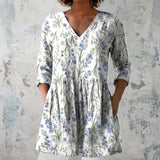 Charlotte - White Blouse with Blue Floral Sprigs