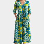 Kiri teal maxi dress with yellow blossoms, view 2