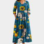 Noelle blue sunflower print maxi dress, view 2