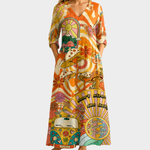 Casey orange retro sun print maxi dress, view 2
