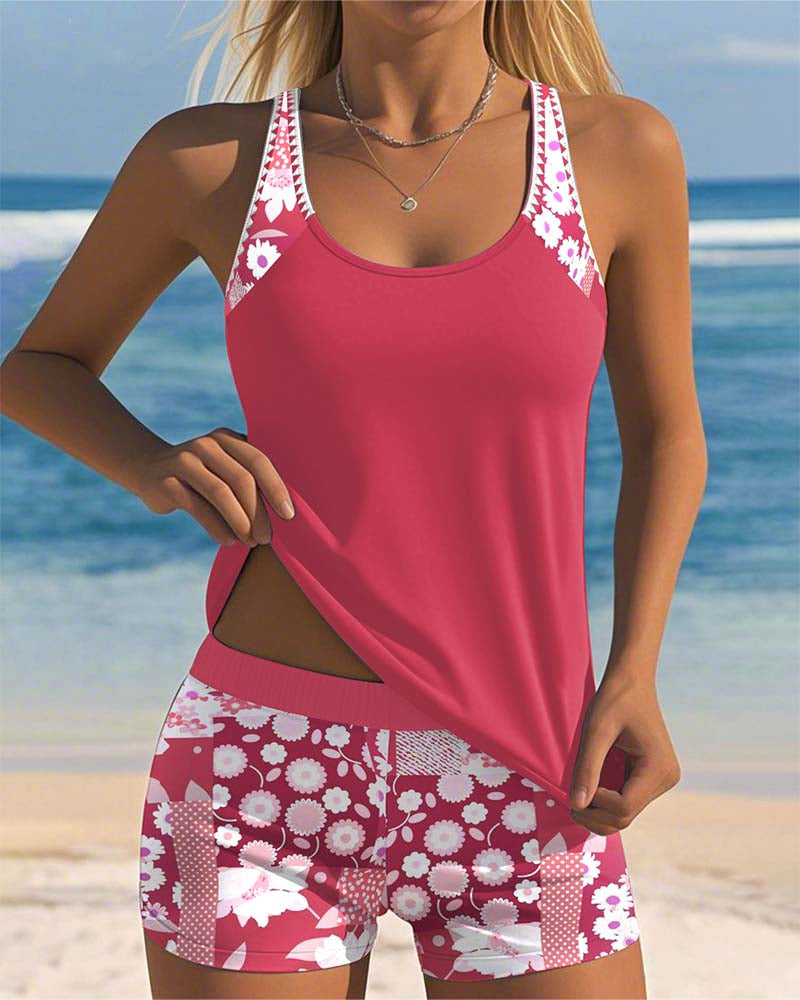 Susan swimsuit tank top with printed boxer set