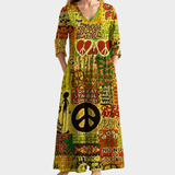Rebel olive maxi dress with peace print, view 2