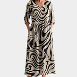 Sonia black and cream marble wave maxi dress, view 2