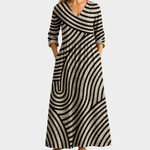Nadia black and cream curved stripe maxi dress, view 2