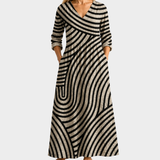 Nadia black and cream curved stripe maxi dress, view 2