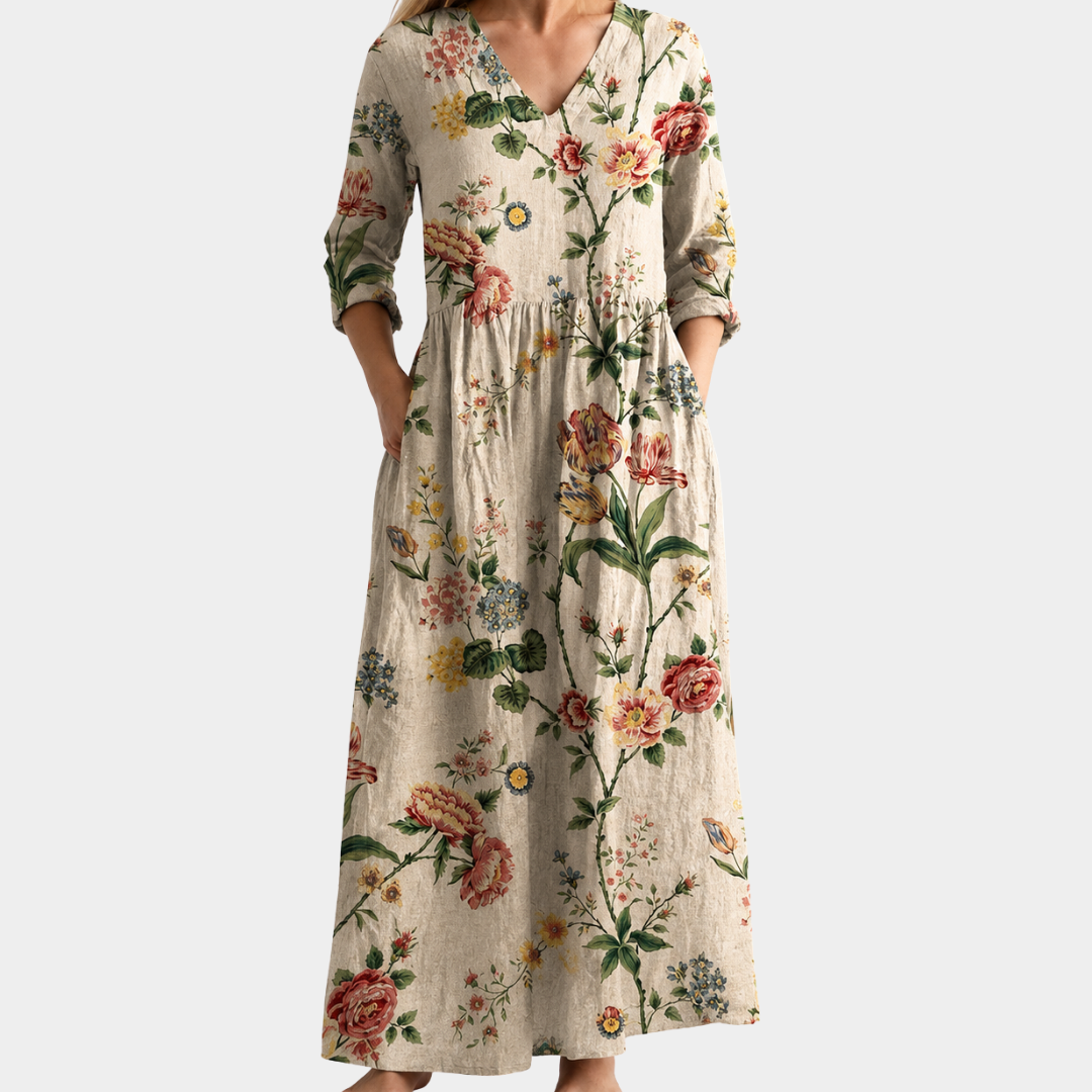 Cassie cream maxi dress with climbing botanicals, view 2
