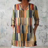 Violet - Blouse with Striped Patchwork Panels