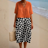 Lauren - Orange Dress with Contrasting Dots