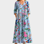 Caitlin blue maxi dress with birds and blooms, view 2