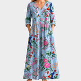 Caitlin blue maxi dress with birds and blooms, view 2