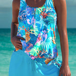 Trudy elegant tankini with matching shorts, tummy control