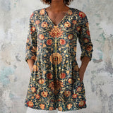 Freya - Navy Blouse with Ornate Vintage Florals