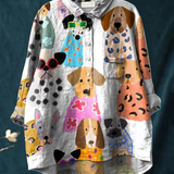 Poppy - Casual Blouse with Colourful Cartoon Dog
