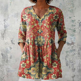 Edith - Red Blouse with Ornate Floral Damask