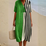 Octavia - Vibrant Green Dress with Black Stripes