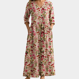 Elke cream maxi dress with pink wildflowers, view 2