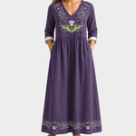 Sue purple maxi dress with embroidered thistle, view 2