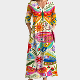 Leila cream maxi dress with butterflies and folk art, view 2