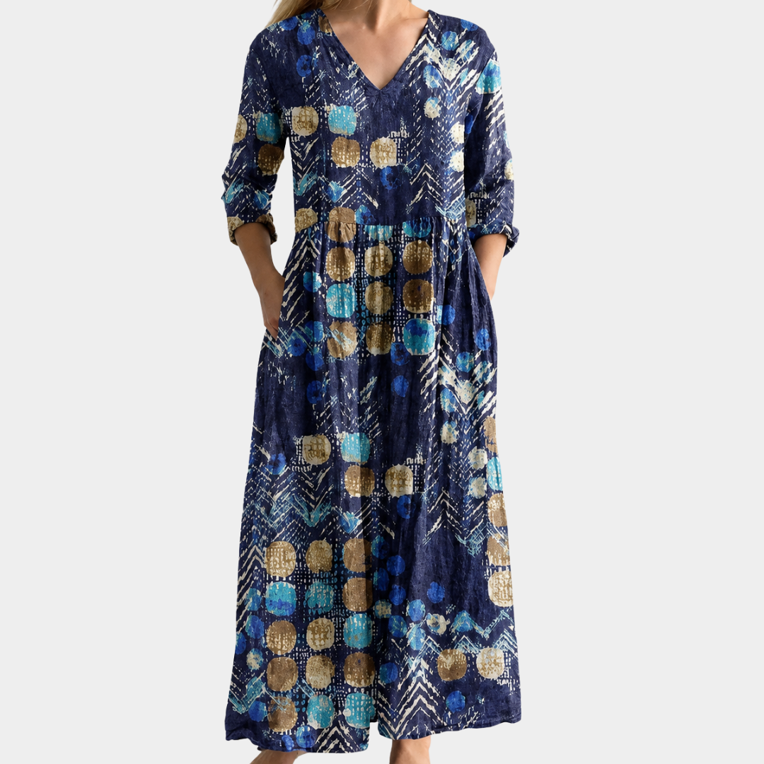 Cindy navy maxi dress with gold mosaic, view 2