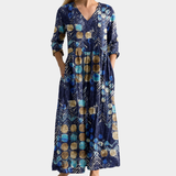 Cindy navy maxi dress with gold mosaic, view 2
