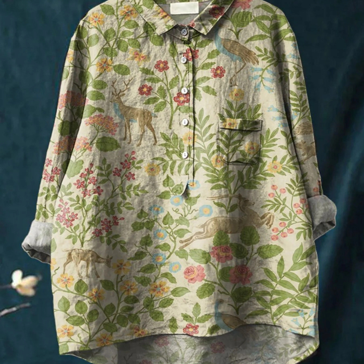 Hattie - Casual Blouse with Vintage Floral and Animal Print