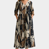 Mara black and cream woodland leaf maxi dress, view 2