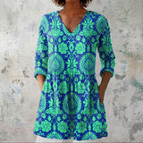 Rosalind - Blue and Green Blouse with Ornate Damask