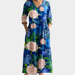Rene navy maxi dress with blush roses, view 2