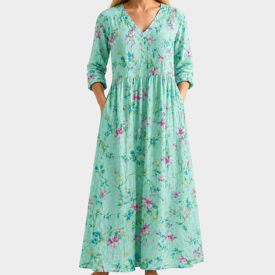Steph mint maxi dress with pink blossoms, view 2
