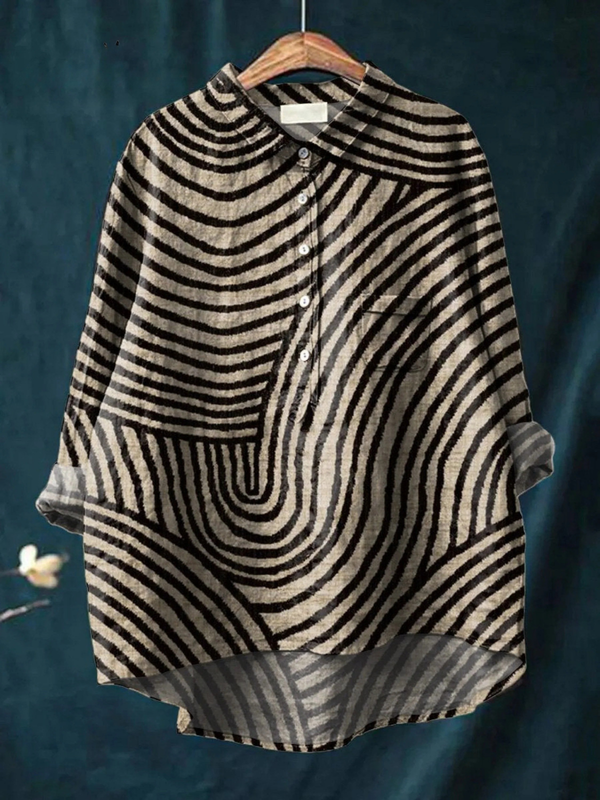 Aurora - Casual Blouse with Circular Line Print