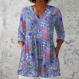 Eleanor - Periwinkle Blouse with Scattered Wildflowers