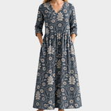 Selina navy maxi dress with cream daisies, view 2