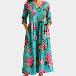 Demi teal maxi dress with pink roses, view 2