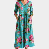 Demi teal maxi dress with pink roses, view 2