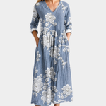 Dulcie blue maxi dress with white blossoms, view 2