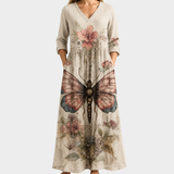 Ginny cream butterfly print maxi dress, view 2
