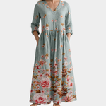 Erin sage blue maxi dress with pink roses, view 2