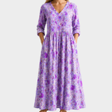 Lisa purple maxi dress with violet florals, view 2