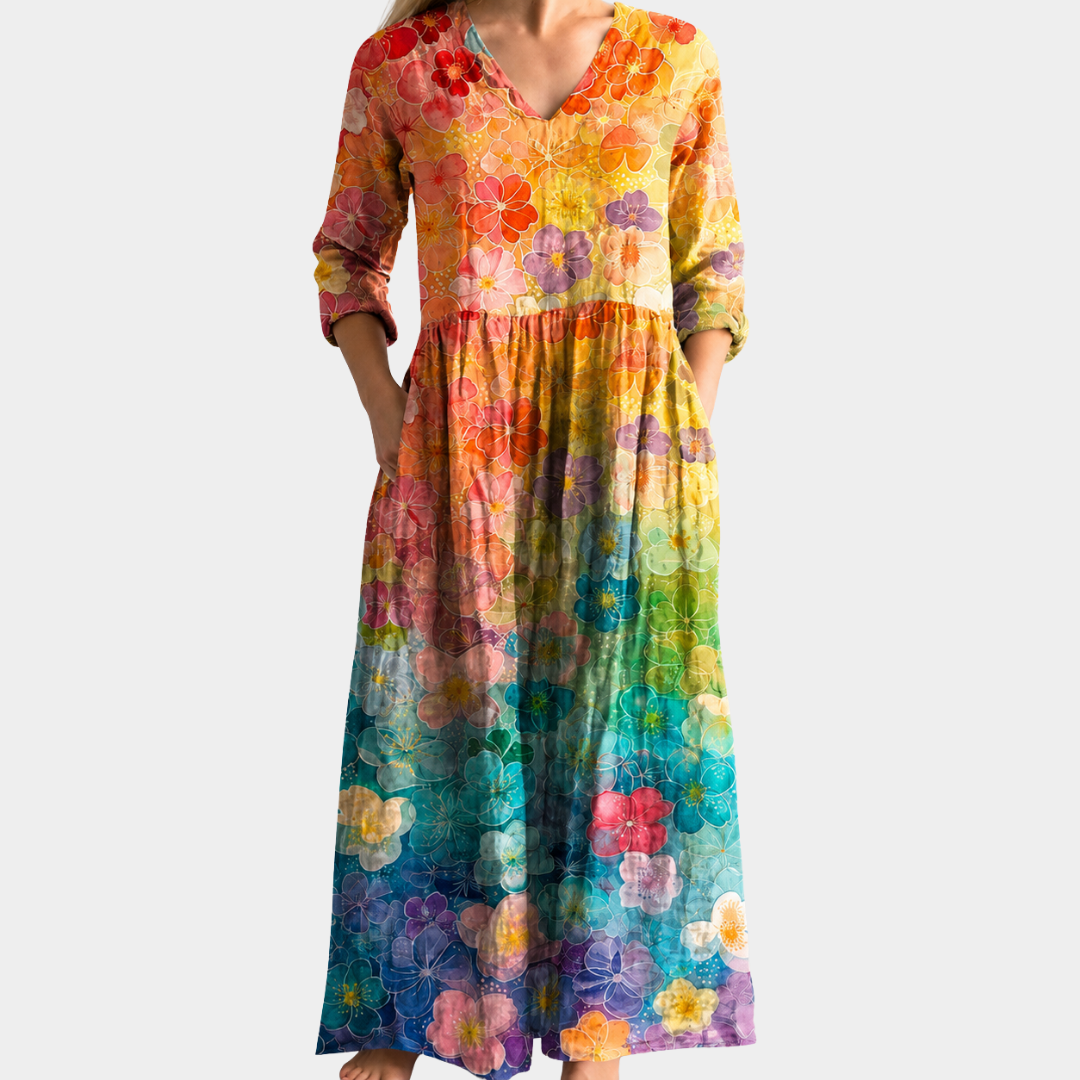 Faith rainbow garden print maxi dress, view 2